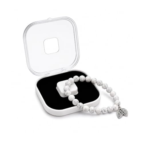Image of Chitshakti Natural Howlite Bracelet with Charm | 8mm Semi-Precious White Stone Beads | Handmade Stretchable Unisex Crystal Jewelry |