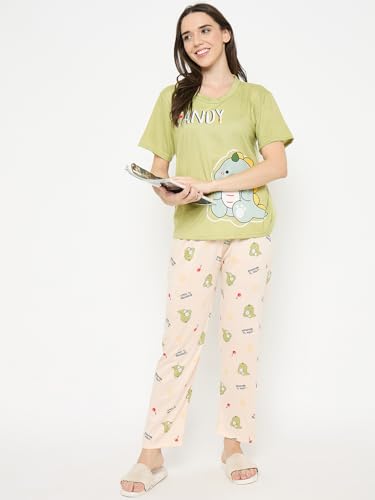 Image of CAMEY Women's Printed Pyjama Set, Short Sleeve T-Shirt and Trousers, Women Nightsuit, Loungewear Sets