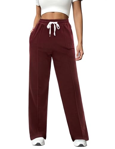 Crewhpo Pantalones Deportivos Mujer Algodón Largo Pantalón de Chándal con Bolsillos Elástica Cordón Jogger para Casual Correr Jogging Fitness