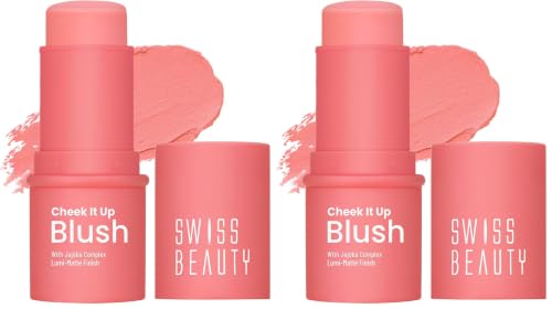 Image of Swiss Beauty Cheek It Up Blush for Cheeks|Lumi-Matte Finish | Lightweight | Easily Blendable | With Jojoba Oil | Shade- Showstopper, 8g (Pack of 2)