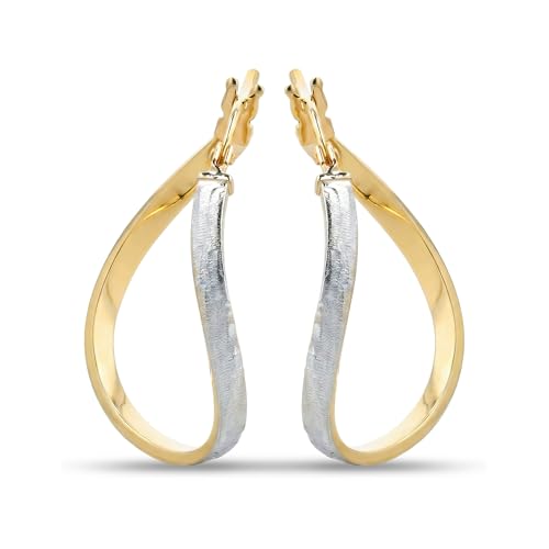 BIZZARRO Arracadas Oro Amarillo 10K con Acabado Platinado Mate, Diseño Bicolor Tipo Gota de 19 mm Aprox, Aretes Elegantes para Mujer, Joyería...