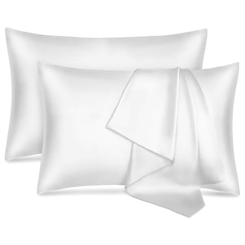 COZSINOOR Satin Pillowcase for Hair & Skin - Premium Quality Cooling Satin Pillowcase Queen Size Satin Pillow Case Cover - Pure White (2 Pack) Cover