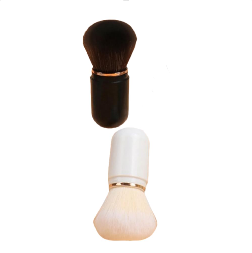 Retractable Makeup Brushes, White Black Plastic Travel Mini Face Blush Powder Foundation Cream Cosmetics Tool for Women - Image 4