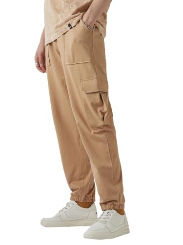 Image of Bewakoof Air 1.0 Men's Solid Oversized Fit Poly Cotton Cargo Joggers