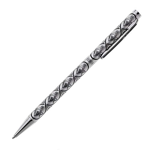 Penna a sfera massonica placcata in argento, con