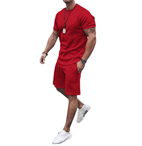 Tenue de sport pour homme avec t-shirt manches courtes couleur unie taille L