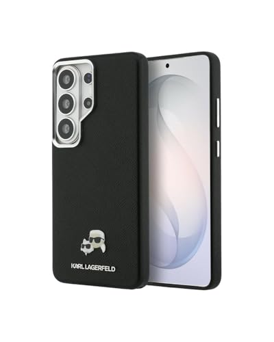 CG MOBILE Karl Lagerfeld Saffiano KC Coque de protection en métal compatible avec MagSafe pour Samsung Galaxy S26 Ultra (noir)