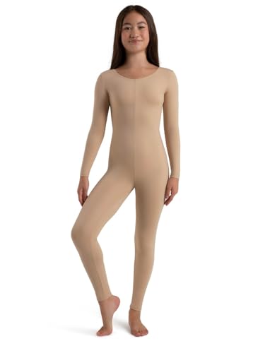 Capezio girls Girls\' Team Basic Long Sleeve Unitard athletic leotards, Nude, 10 12 US