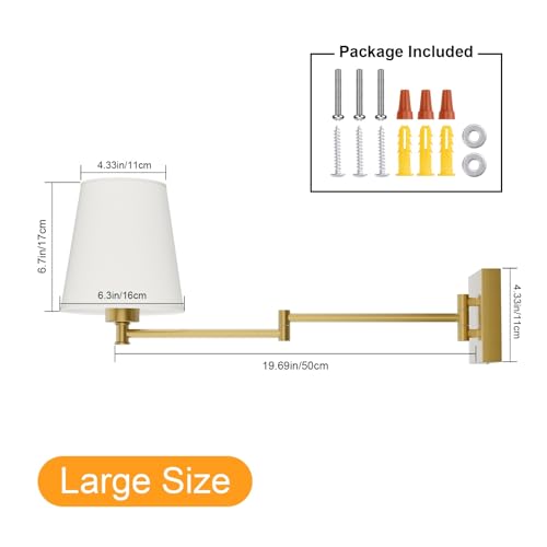 Image of Aipsun Gold Wall Sconce Set of 2, Swing Arm Wall Lamps, Modern Bedroom Wall Sconce Fixtures with Fabric Lampshade for Reading Hallway Living Room(Exclude Bulb)