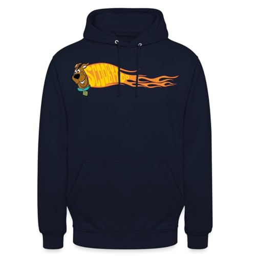 Image of Spreadshirt Scooby-Doo With Flame And Text Unisex Hoodie, S, navy