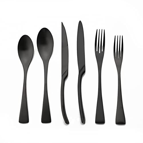 Uniturcky Luxury Silverware Set Flatware Cutlery 18/10 Stainless Steel Matte Polishing Metal Utensils Set Group Service for 1, 6-piece, Black