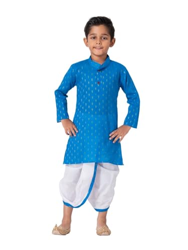 Image of Boys Dhoti Kurta Set for Kids - Cotton Kurta and Elastic Waist Dhoti - Traditional Dress