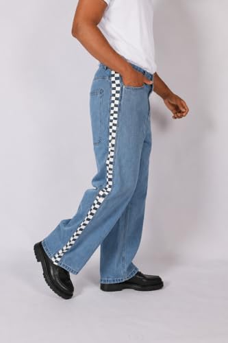 Image of Plaid&Plain Men's Baggy Jeans Wide Leg Heavyweight 100% Cotton Loose Fit
