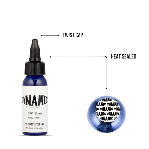 Image of Dynamic Color Blue Tattoo Ink, Made in USA Since 1990, 1 oz | Sterilized and lot-numbered for full traceability; established American brand trusted by artists worldwide