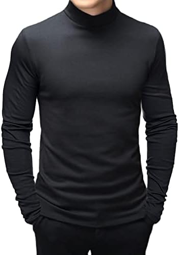 Men's Fashion Mock Turtleneck T-Shirts Long Sleeve Pullover Sweater Basic Designed Undershirt Slim Fit Top M Black