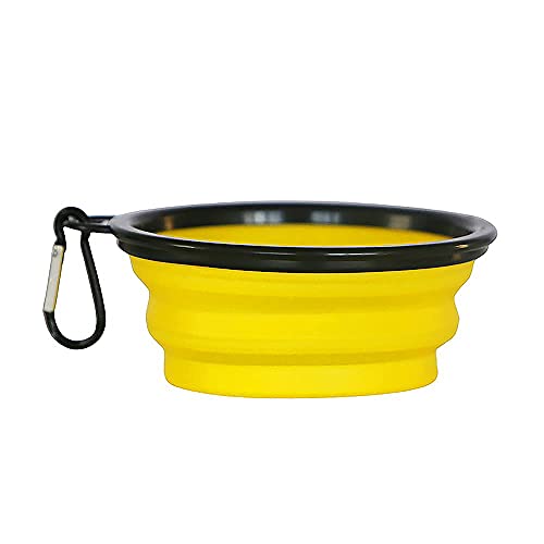 Alpha Paw Collapsible Water Saucer (1 Pack, Yellow), Lightweight and Collapsible Design, Dishwasher Safe, Non-Toxic Silicone, Includes a Carabiner, .75 Inches Thick When Fully Collapsed