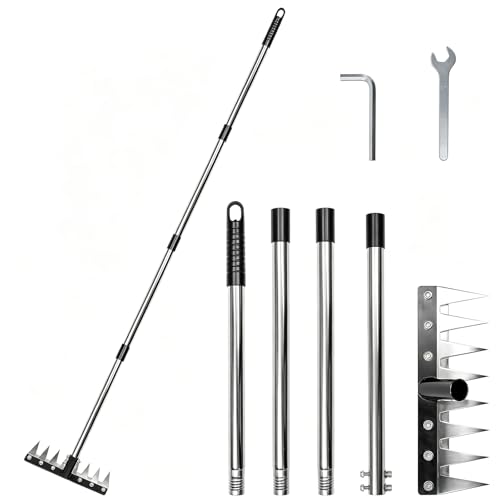 OK5STAR Heavy Duty Iron Weeding Rake with Adjustable Handle