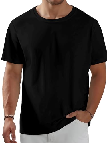 VVWVO T-Shirt for Men Crew Neck Short Sleeve Mens Shirts Summer Casual Classic Work Lightweight Cotton Tee Black