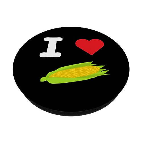 I Love Corn Maize Fresh Cob Yellow Vegetable Grain Kernel PopSockets Swappable PopGrip, Black - Image 2