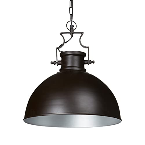 Relaxdays Lampe à suspension luminaire style industriel HxlxP 145 x 40,5 x 40,5 cm abat-jour forme de cloche et chaîne en métal E27 plafonnier, brun marron...