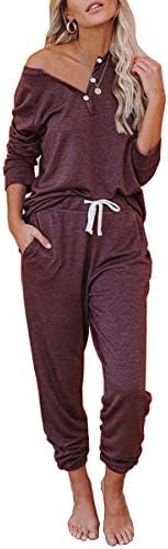 AUTOMET Womens Lounge Sets Pajamas Loungewear Long Sleeve Soft Tops with Jogger Sweatpants Tracksuit Sweatsuits 2 Piece Fall Outfits 2023 Winter Clothes Wine Red