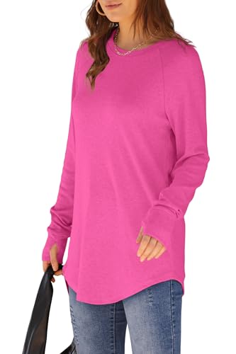 Image of XIEERDUO Womens Tunic Tops to Wear with Leggings Long Sleeve Thumb Hole Shirts Crew Neck Curved Hem