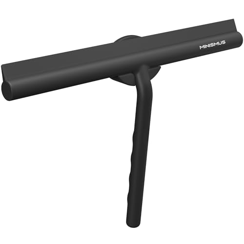 Minismus Limpiacristales para Ducha, baño, Azulejos, Espejos, Ventanas, Incluye Soporte magnético sin taladrar, Autoadhesivo, diseño Moderno (Negro, 28 cm)