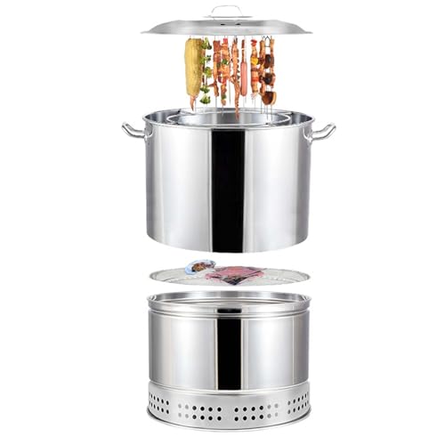 PASPRT Parrilla ahumadora de carbón Vertical de 23,6 Pulgadas, Estufa Colgante de Barbacoa de Acero Inoxidable, Parrilla de Barbacoa de Barril de carbón, Cesta de Parrilla rodante