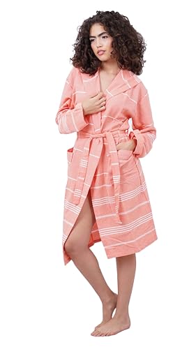 Turkish Cotton Bathrobe for Men and Women, Hooded Soft Robe for Bath, Peshtemal Robe