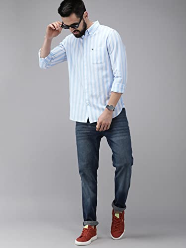 Image of THE BEAR HOUSE Men's Cotton Blue & White Slim Fit Checked Flannel Cotton Casual Shirt | 3XL |TBH-ZELIE-BL-3XL |