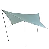 Viereckiges Sonnendach mit UV 80+ Sonnen-Schutz | robustes, strapazierfähiges Polyester | Nähte versiegelt | wasserdiche PU Beschichtung mit 2000 mm | 2 Stahlaufstellstangen | Nylon Seile & Heringe