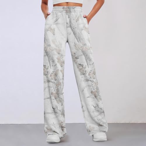 Casual Wide Leg Camo Pants for Women Baggy Elastic High Waist Fleece Sweatpants Maple Leaf Drawstring Lounge Pants3