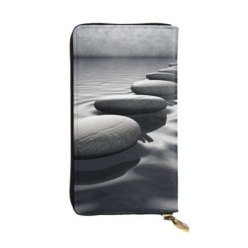 Women's Wallet Clutch Large Capacity Long Wallet Grey Zen Stones Picture Leather Ladies Card Phone Holder Travel Purse