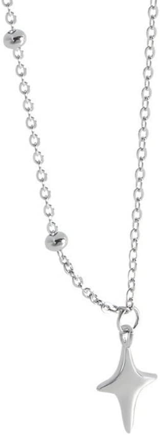 HGGES Women's Pendant Necklace,Simple,Four Star Shape,Fashionable,Glossy Pendant,Silver