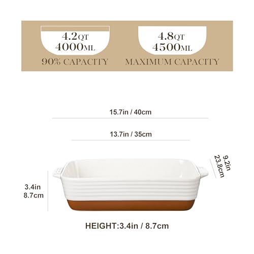 Malacasa TARA-PP-01 4.8 Quarts Ceramic Baking Dish With Handles, 9 X 13 Inches Casserole Dish, Deep Rectangular Lasagna Pan thumb #1