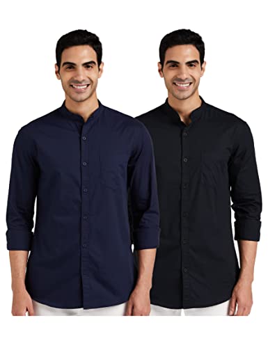 Amazon Brand - Symbol Men's Regular Fit Full Sleeve Cotton Casual Shirt (Combo Pack of 2) (AW-SY-MCS-1153_Black_Navy_medium)