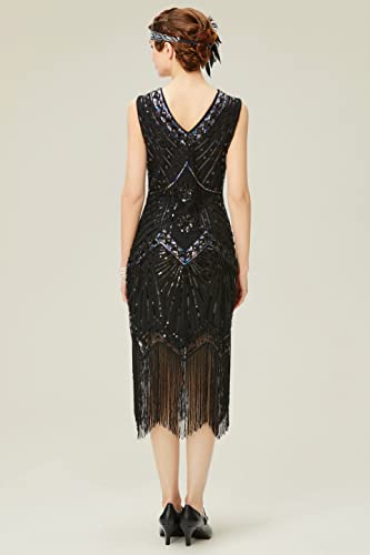 Image of BABEYOND Women's Flapper Dresses 1920s V Neck Beaded Fringed Great Gatsby Dress