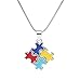 Lzz Autism Awareness Square Puzzle Pendant Necklace Autism Men and Women Color Puzzle Charm Pendant Sterling Silver Necklace