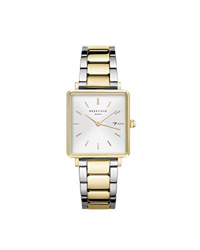 Damen Analog Uhr The Boxy White Sunray Steel Silver Gold Duo