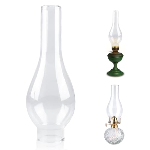 Behogan Ersatz Glas Öllampe Lampenschirm, 38 Loch Lang Zylinder Transparent Glas Lampenschirm, Zylinder Ersatzschirm Petroleumlampe Premium Für Öllampe Ersatz, für Vintage Lampen (245×50mm)