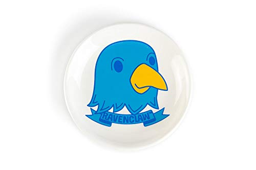 Harry Potter Hogwarts House Ravenclaw 4-Inch Ceramic Trinket Tray - Glazed White Pottery Jewelry Holder Plate - Features Cute Cartoon Image of Raven Mascot With Banner - Keep Your Keepsakes Safely!