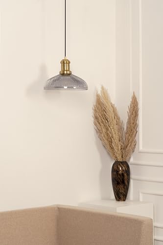 Image of Divine Trends Ribbed Grey Luster Glass Pendant Light with Antique Brass Finish | Hanging Lights for Living Room, Bedroom, Kitchen, Dining | Ceiling Lamp for Home Decoration Pack of 1