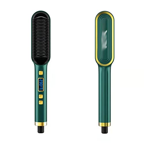 Plancha para el cabello eléctrica profesional 2 en 1 con cepillo y peine rizador, pantalla LCD