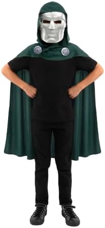 MARVEL Doctor Doom Official Youth Halloween Mask and Cape Accessory Set - Premium Quality Plastic Mask with Hooded Cape