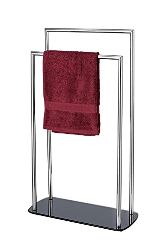 WENKO Handtuchständer Mod. Ravina freistehender Handtuchhalter Edelstahl mit Glasboden für Bad und Schlafzimmer platzsparend und stabil Maße 48 x 80 x 20 cm Farbe Silber glänzend und Schwarz