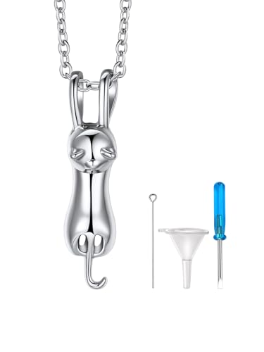 Richsteel Collier Chat Urne pour Cendres,Pendentif Urne Funéraire Acier Inoxydable Homme Femme...