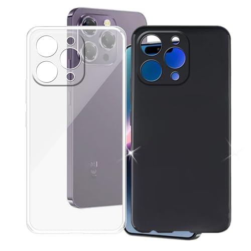 for Oukitel P1 (6.70") Case, Soft Silicone Bumper Shell Black 1 Pcs + 1 Pcs Transparent Flexible Rubber Phone Protective Cases TPU Cover for Oukitel P1