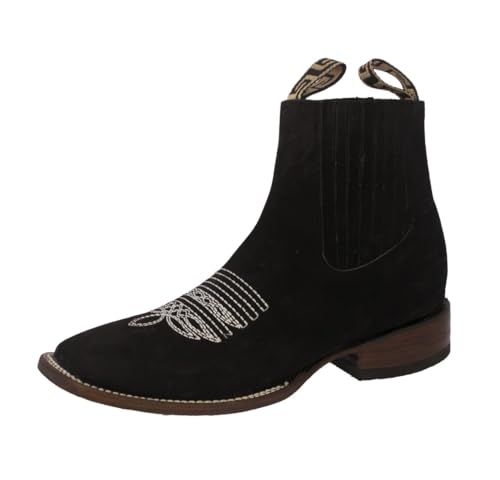 El Presidente Mens Black Chelsea Boots Nubuck Leather Casual Western Botas Vaquero