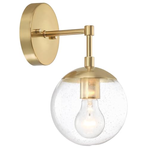 Image of Design House Gracelyn 1-Light Dimmable Wall Sconce, Clear Seedy Glass Globe, Satin Gold, 588871-SG