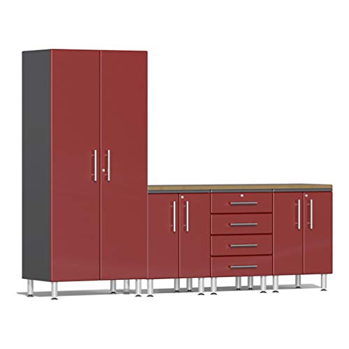 Ulti-Mate UG26052R 5-Piece Cabinet Kit with Bamboo Worktop in Ruby Red Metallic Grey